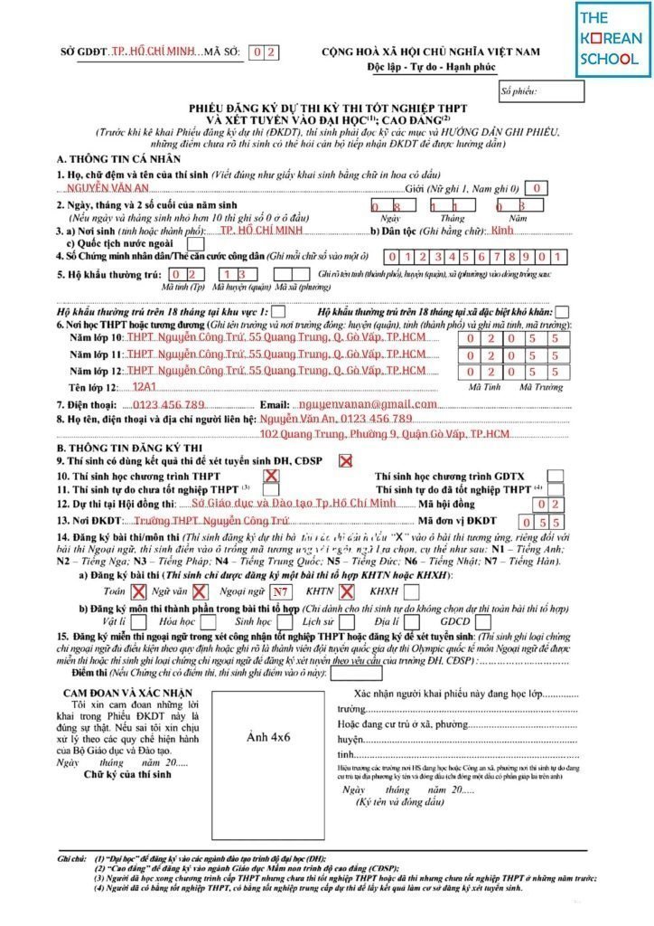 đăng ký thi thptqg tiếng hàn
